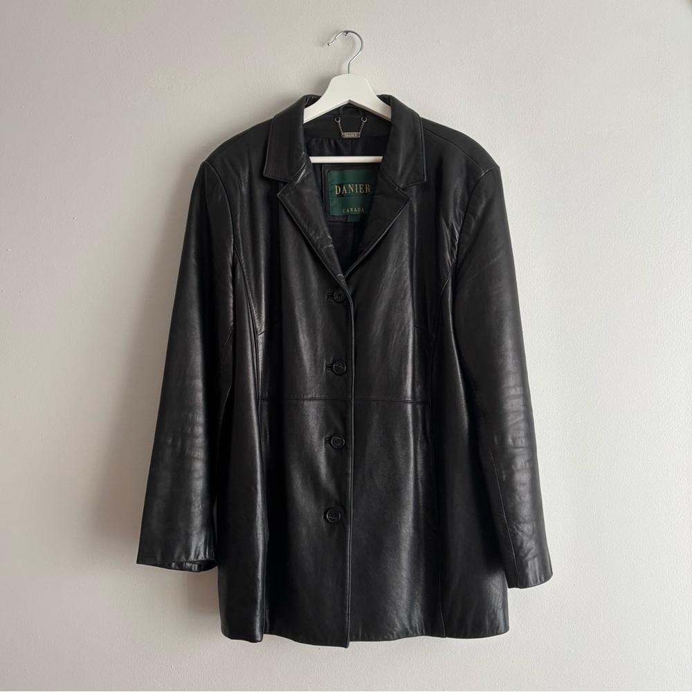 Danier Black Leather Button-Front Coat - Picture 8 of 16
